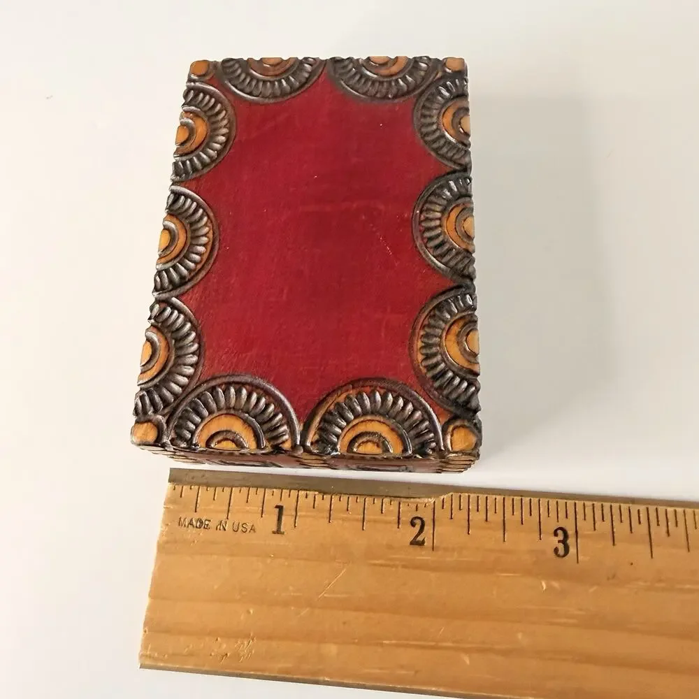 Vintage Hand Carved Trinket Box Wooden Jewelry Storage Art Poland 3
